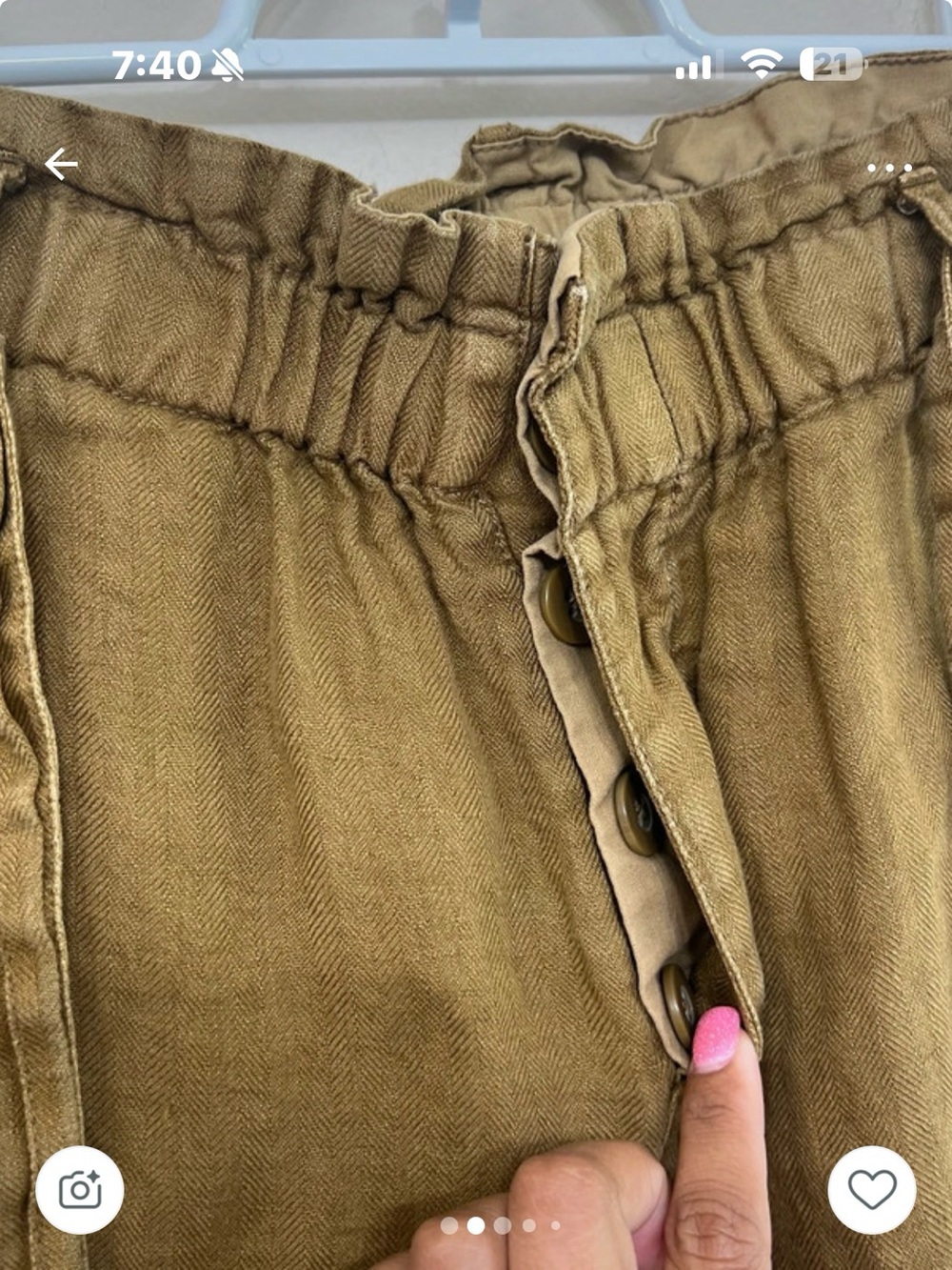 Free People womens Button-Front Elastic Waist Chinos - Olive Brown
